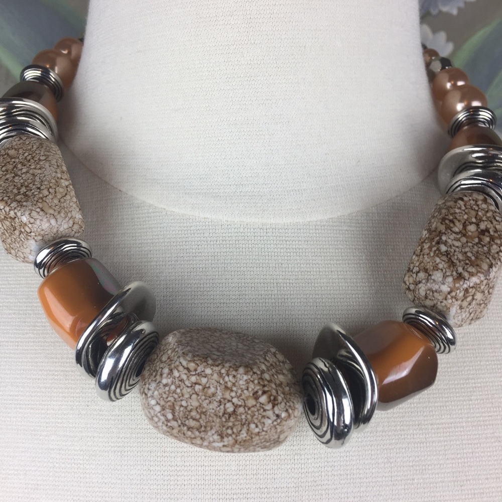 Faux Stone & Pearl Beaded Boho Statement Necklace